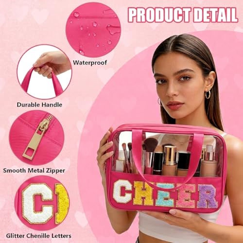 Cheer Chenille Letter Clear Makeup Bag with Handle