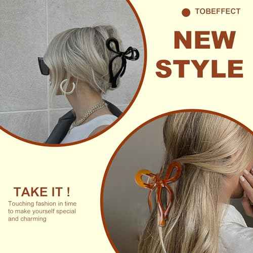 Tobeffect Hair Clip, 6 Pcs Plastic Cute Large Bow Hair Claws, Nonslip Fashion Hair Clips Accessories Gifts for Women Teen Girls