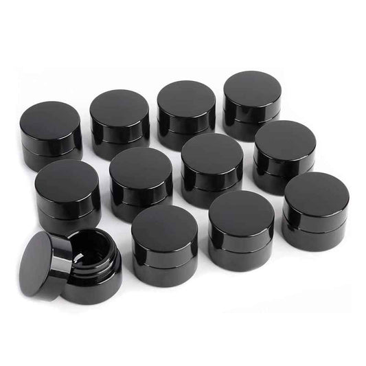 MOFIST 5g Thick Black UV Protection Small Glass Jars with Lids 5ml Concentrate Jars for Airtight Storage Wax Leaf Salve Cream Refillable Containers Jar (A capacity: 5ml 12PCS)