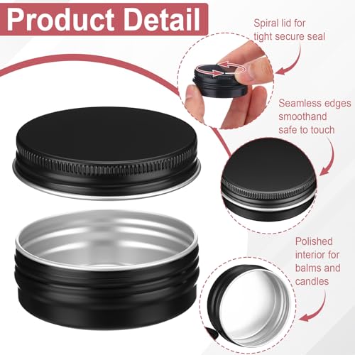 Moxweyeni 150 Pack 0.5 oz Tin Jars, 15ml Metal Tin Cans, 1/2 Ounce Aluminum Tins Containers with Screw Lids, Small Round Metal Tins for Salve, Balms, Toiletries, Creams, Samples (Black)
