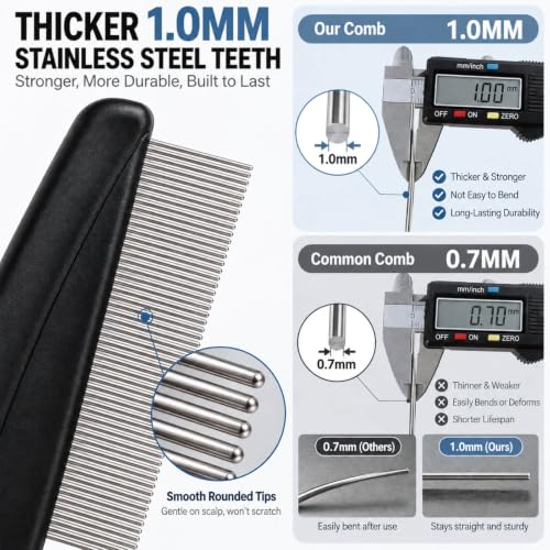 Yumflan 1.0mm Stainless Steel Dandruff Comb with Non-Slip Handle