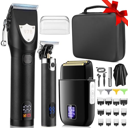 Lanumi Professional Hair Clippers Electric Razor Shavers Men 3 Piece Set Rechargeable Clippers and Trimmers Beard Trimmer Barber Kit with Travel Case Clippers for Hair Cutting Gifts for him