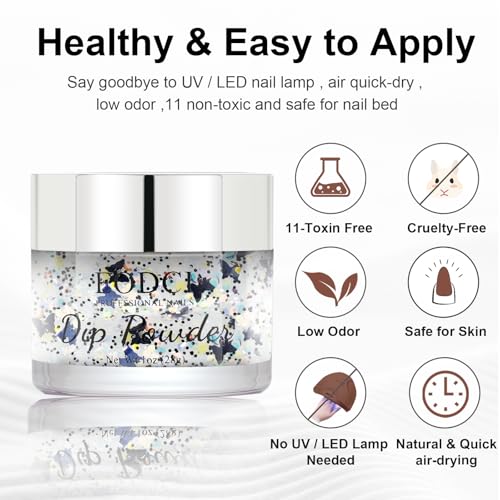 EODCI Butterfly Silver Glitter Nail Dip Powder - 1 oz DIY Manicure