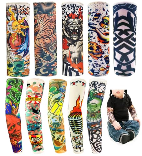 Kids Temporary Tattoo Sleeves - 10pcs Fake Slip-On Arm Sunscreen