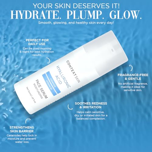 Context Skin Hyaluronic Acid Serum for Face - Deeply Hydrates & Plumps, Smooths Fine Lines, Enhances Elasticity & Restores Radiance - Pure Hyaluronic Serum for Glowing, Youthful Skin - 1.69 Fl oz