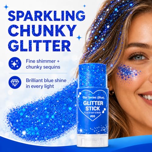 Blue Glitter Makeup Stick for Hair, Face & Body – Chunky Sparkle