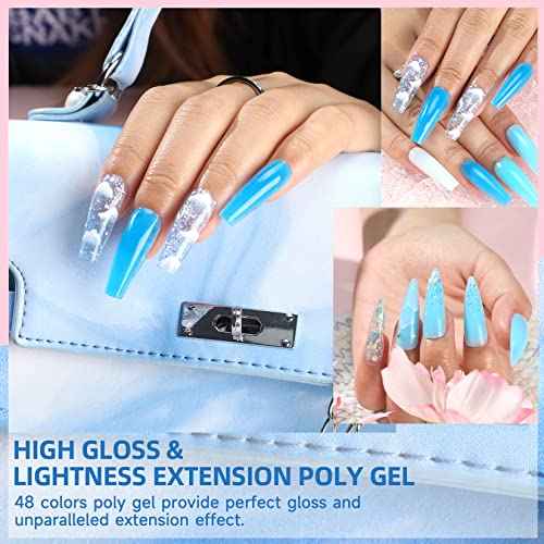 Morovan Poly Gel Nail Set: 48 Color Gel Extension Nails - Trendy Art Designs with Pure & Glitter Finish