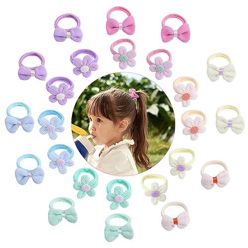 Toddler Hair Ties 24 Pack - Cute Flower Elastic Scrunchies for Girls, Gentle & Durable
