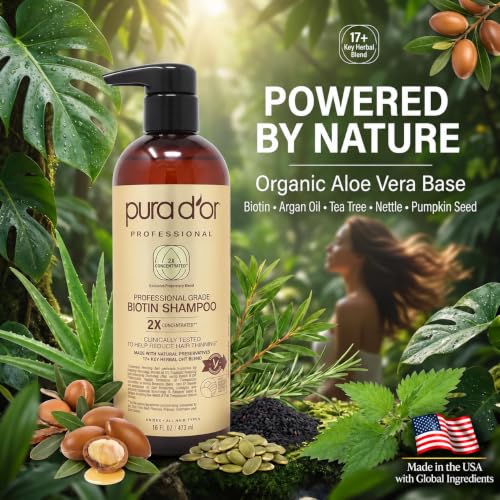 PURA D'OR Biotin Shampoo for Thinning Hair - Botanical Zen Scent, 16oz