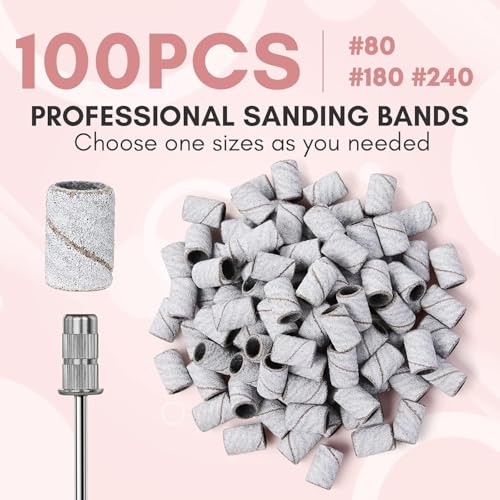 100 Pcs #180 Grit Sanding Bands for Nail Drill - Durable Gel Removal & Shaping