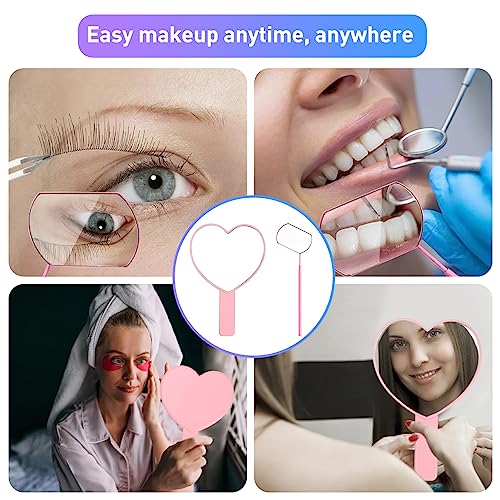 Heart-Shaped Handheld Mirror Set with Lash Mirror, Pink