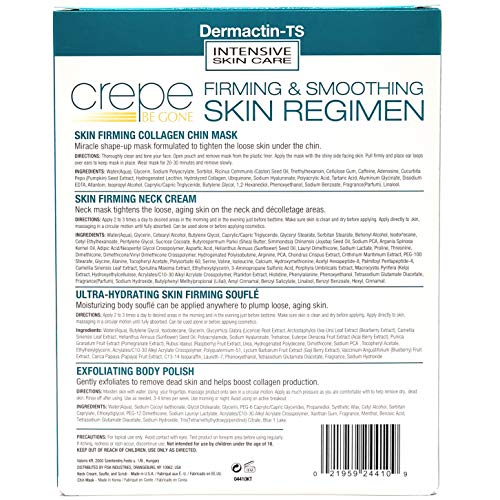 Dermactin Crepe Be Gone Firming & Smoothing Skin Regimen 4-PC Set - Includes Skin Firming Neck Cream, Hydrating Skin Firming Soufle, Exfoliating Body Polish & Collagen Chin Mask