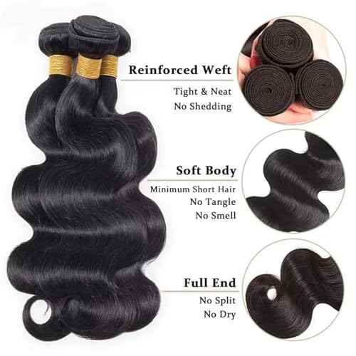 Human Hair Bundles Body Wave 100% Unprocessed Brazilian Virgin Human Hair Quick Weave Body Wave Hair Extensions for Black Women Natural Color 3 Bundles 18 18 18 Inch