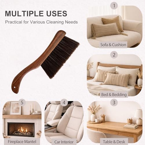 Wooden Hand Broom with Firm Pet Bristles & Curved Handle – Dust & Debris Sweeper