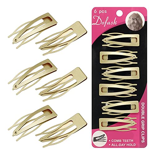 Dofash Double Grips Hair Clips Hair Barrettes Snap Hair Clips Metal Hair Grips Hair Accessories (Gold 6pcs)