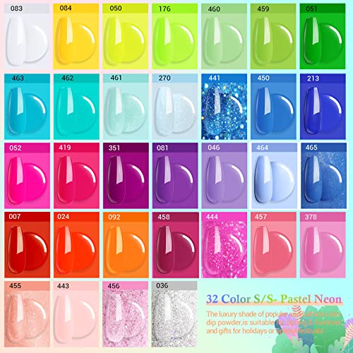 AZUREBEAUTY 42 Pcs Dip Powder Nail Starter Kit - Bright Pastel Neon Colors