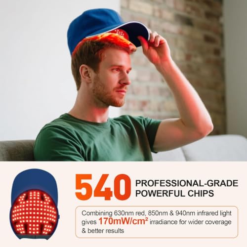 Red Light Therapy Cap 630nm 850nm 940nm | 180 LEDs, Adjustable Size, Pulse Mode