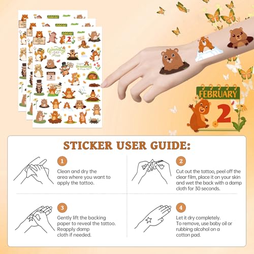 Groundhog Day Temporary Tattoos, 8 Sheets 300+ Designs