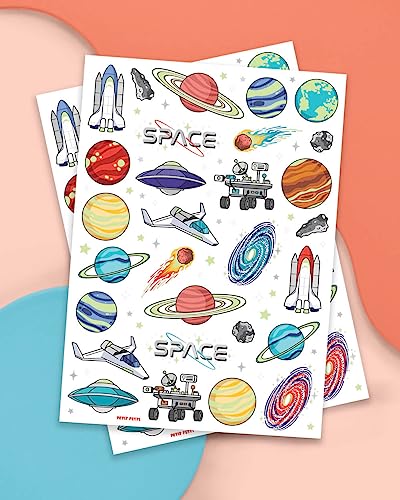 Space Glow in Dark Temporary Tattoos for Kids - 50 pc