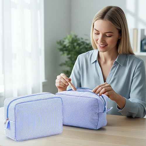 Sanwuta 10 Pcs Seersucker Makeup Bags - Travel Toiletry Organizer