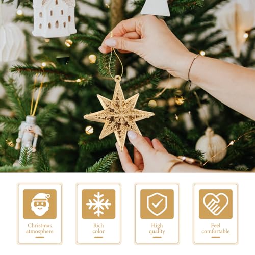 Operitacx 18 Pcs Golden Star Ornaments Christmas Tree Decoration 3D Glitter Gold Star 8 Point Star Christmas Tree Hanging Pendants for Holiday Wedding Christmas Party Decoration