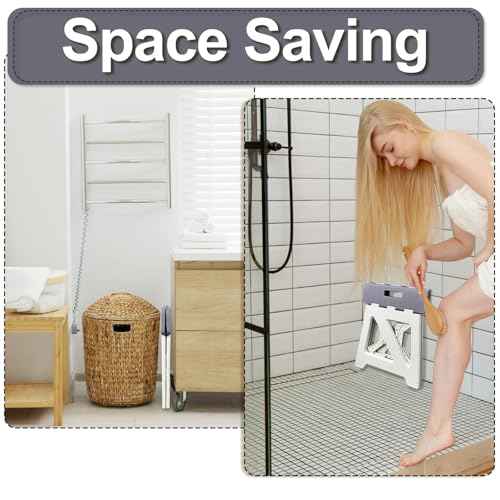 Shower Stool for Shaving Legs, 1 Pack Foot Rest Folding Stool Step to Shave Legs Shaving for Inside Shower Foldable Small Waterproof Plastic Corner Gray White