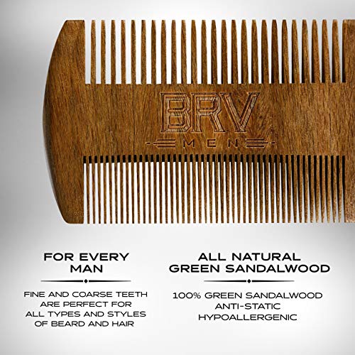 BRV MEN Beard & Mustache Comb, 100% Natural Green Sandalwood, Pocket Beard Comb with Carry Case, Wooden Beard Comb for Men For All Types and Styles of Hair & Beard