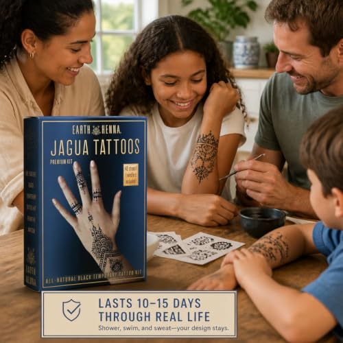 Organic Jagua Temporary Tattoo Kit - 15+ Designs, 10-15 Days