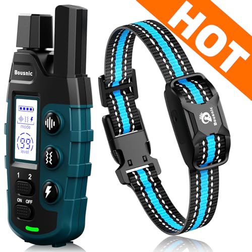 Bousnic Dog Shock Collar - 3300Ft Training Collar with Remote for 5-120lbs Small Medium Large Dogs Rechargeable Waterproof e Collar with Beep (1-8), Shake(1-16), Safe Shock(1-99) Modes (LightBlue)