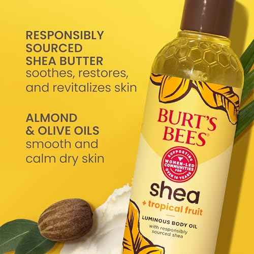 Burt's Bees Shea + Tropical Fruit Luminous Body Oil, Non-Greasy, Antioxidant Rich for Glowing Skin, Non-Irritating, Natural Origin Skin Care, 8 oz.