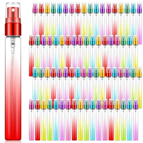 Zhehao 72 Pieces Mini Perfume Spray Bottles 10 ml Colorful Glass Fine Mist Refillable Spray Empty Bottles Perfume Atomizer Small Sample Containers for Travel Essential Oils Cleaning