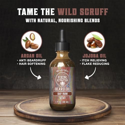Viking Revolution Bay Rum Beard Balm for Men and Bay Rum Beard Oil Bundle - With Argan and Jojoba Oils - Soften and Moisturize your Beard