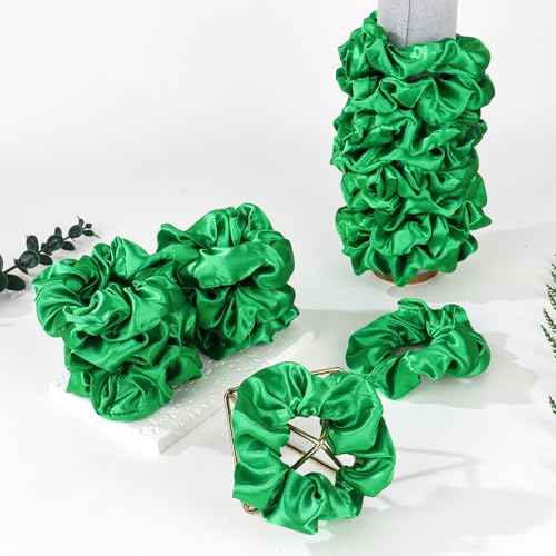 16 Pcs Satin Green Scrunchies Bridesmaid Proposal Gifts Hair Ties Scrunchies for Women Girls Bachelorette Party Favors (green)