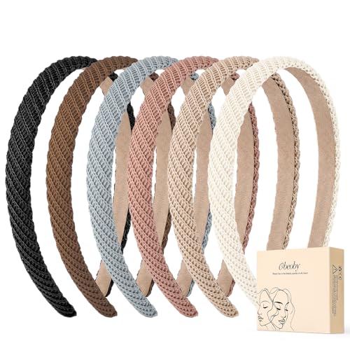 Obeoby 6 Pack Non-Slip Knitted Headbands for Women - Brown Series