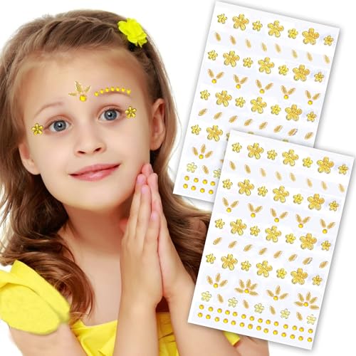 Flower Face Tattoo Stickers - Self-Adhesive Rhinestones