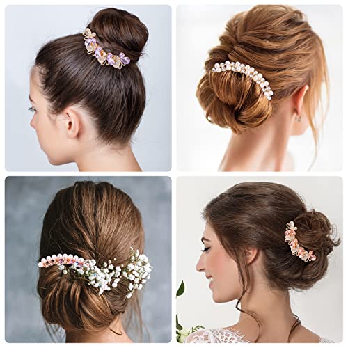 Pearl Rhinestone Hair Combs - 4-Piece Butterfly Clip Set for Buns & Updos