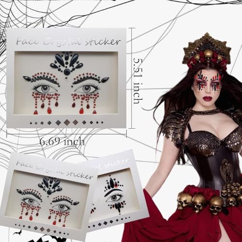 Halloween Face Gems Rhinestone Temporary Tattoo Stickers, 2 Pack
