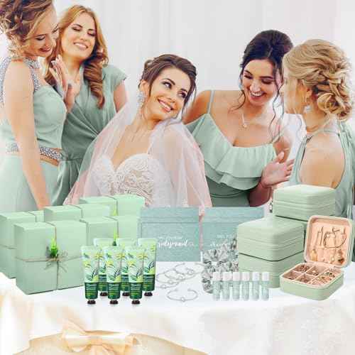 Teenyyou 60 Pcs Bridesmaid Proposal Gifts Bridesmaid Box Set Maid of Honor Gifts Wedding Bridal Shower Include Jewelry Box Glass Cup Scrunchies Hair Knotted Bracelets Hand Cream Lip Balm Cards(Green)