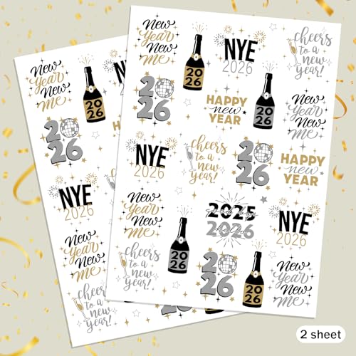 NYE Temporary Tattoos 2026 - 40 Gold & Silver Foil Designs