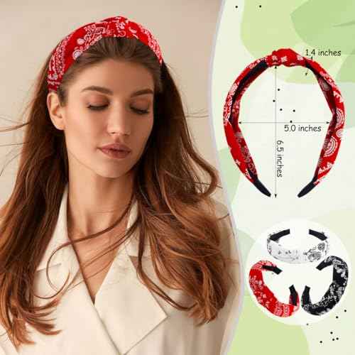 TOBATOBA Bandana Headbands: Paisley Prints, Boho Style Headwraps for Women and Girls - Non-Slip Hair Accessories in Red, White, and Black