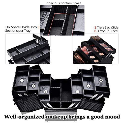 Joligrace Makeup Train Case 14 Inch – 6 Trays Professional Organizer with Lock
