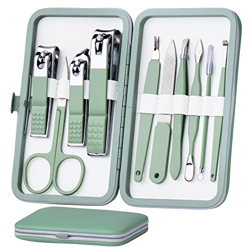 10-Piece Stainless Steel Manicure Set in Jade Green - Travel Grooming Kit