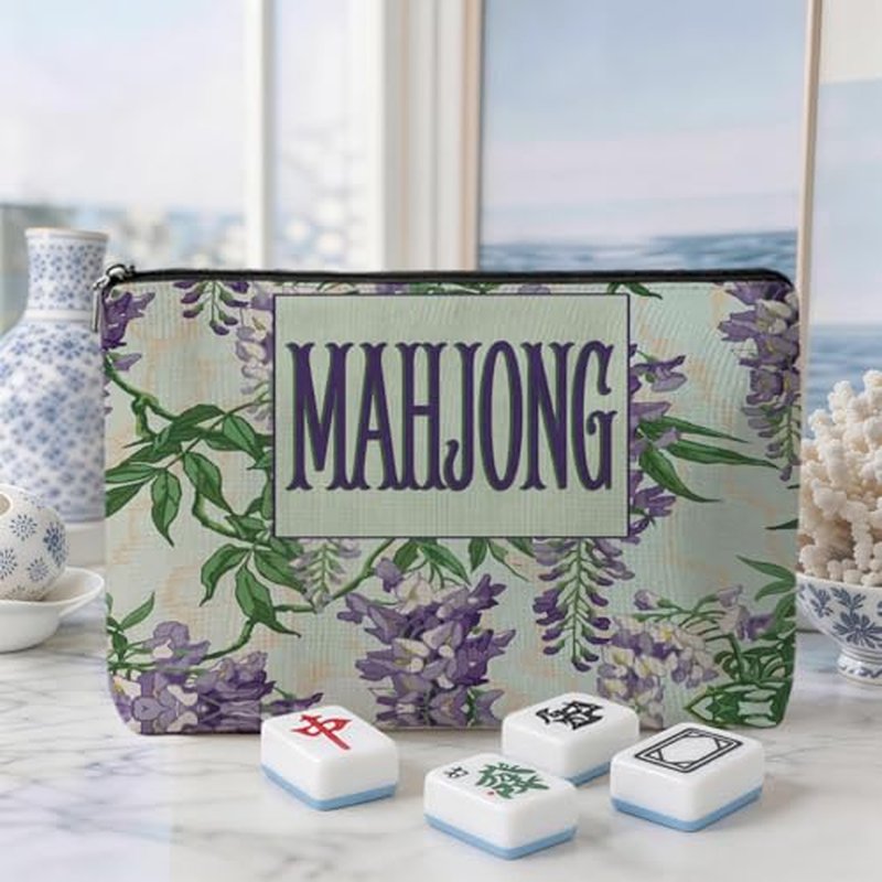 American Mahjong Tile Bag - Wisteria Canvas Pouch with Zipper