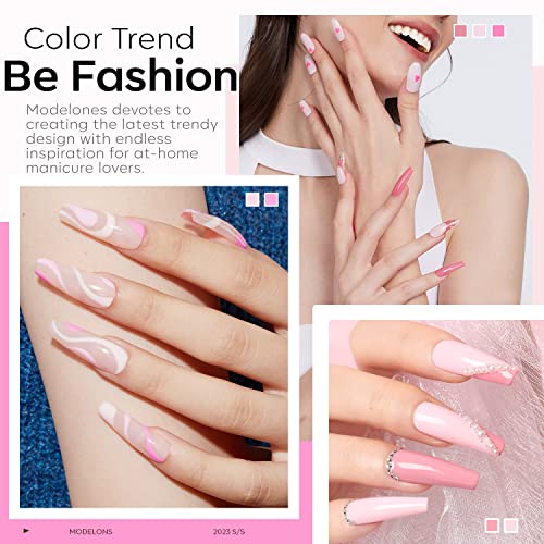 modelones Pink Gel Nail Polish Set, 6 Colors Light Soft Pink White Nude Pink Soak Off Summer Nail Art Gel Design Manicure Kit Salon DIY Home Gift for Women Girlfriend Girl