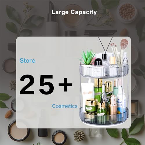 Niluks Classic Grey 2-Tier Rotating Makeup & Skincare Organizer, Lazy Susan Vanity Storage
