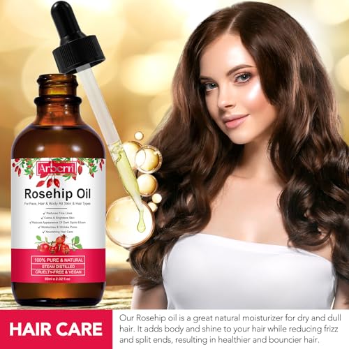 2 Pack Rosehip Oil for Face,100% Pure Organic Rosehip Seed Oil Cold Pressed Moisturizer for Hair, Skin & Nails 4 fl.oz