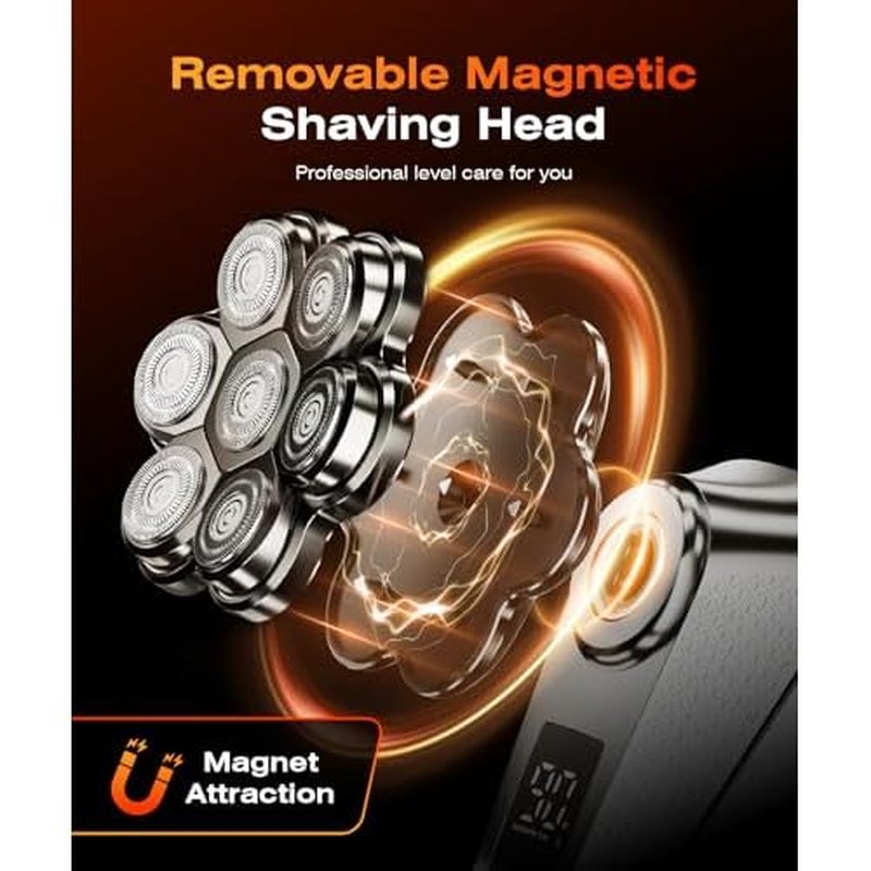 7D Head Shavers for Bald Men, IPX7 Waterproof Wet or Dry Electric Razor for Men/Women, 5-in-1 Detachable Head Shaver, Grooming Kit, LED Display/Type-C Charge, Travel-Friendly, Portable