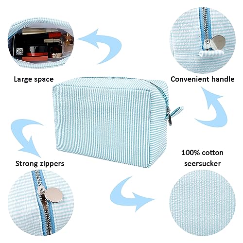 Lightweight Seersucker Makeup Bag for Women - Large Organizer