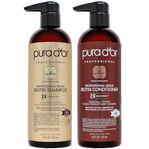 PURA D'OR Professional Grade Biotin Anti-Hair Thinning Shampoo & Conditioner, CLINICALLY TESTED Proven Results, 2X Concentrated DHT Blocker Thickening Products For Women & Men, Sulfate Free, 16oz x 2