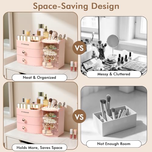 XIAPIA Pink Makeup Organizer for Vanity, 11-Compartment Countertop Storage
